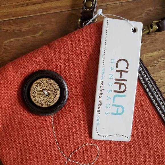 Chala Embroidered Bag with Button Flower Decor Orange Wristlet Purse New NWT - Picture 3 of 8